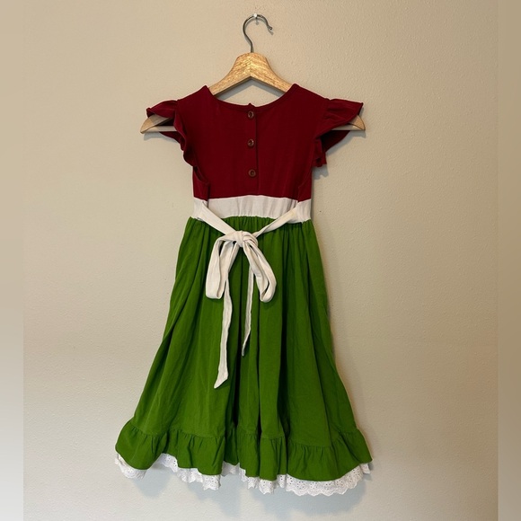 Pearls and Piggytails Christmas Flutter Sleeves Ruffle Dress Kids - Picture 4 of 7